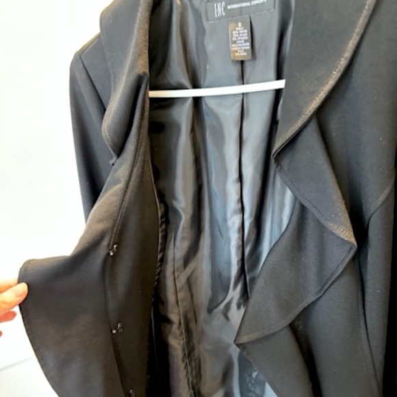 INC Black Ruffle Coat with Wrap Belt - Small (EUC) - Picture 3 of 5